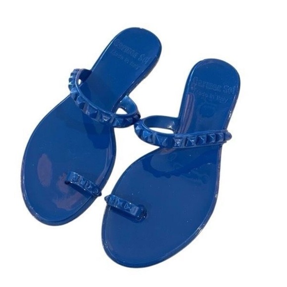 Carmen Sol Shoes - Women’s CARMEN SOL plastic studded blue Maria flat jelly sandals- Size 11
